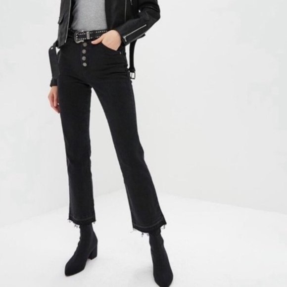 Free People Dylan High Rise Raw Hem Black Crop Jeans Size 28 - Picture 4 of 14